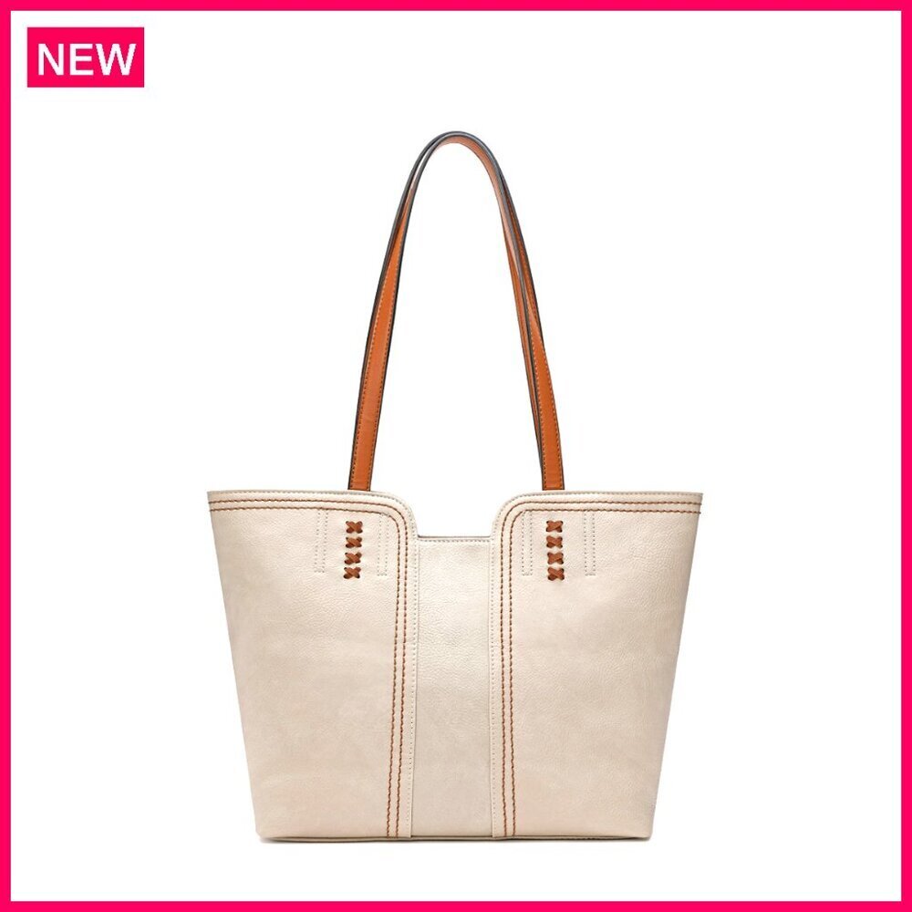 Vegan Leather Tote Bag with Top Zipper Closure 12.5x11.5 Inches
